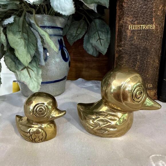 Other - VTG Pair Solid Brass Duck Duckling Baby Figure Decor Paperweight MCM Retro